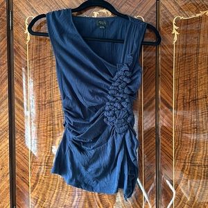 Anthropologie Deletta Ruched Asymmetrical Sleeveless Top Navy Blue XS